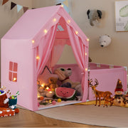 Large Kids Play Tent Pink Castle with Lights Mat Indoor Toddler Playhouse - Kwikley