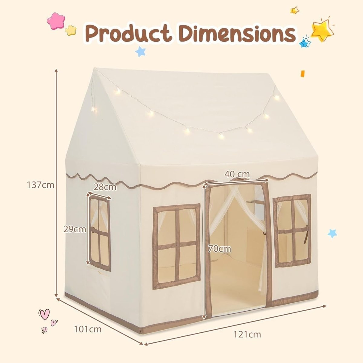 Large Kids Play Tent With Lights Washable Mat Indoor Castle Playhouse - Kwikley