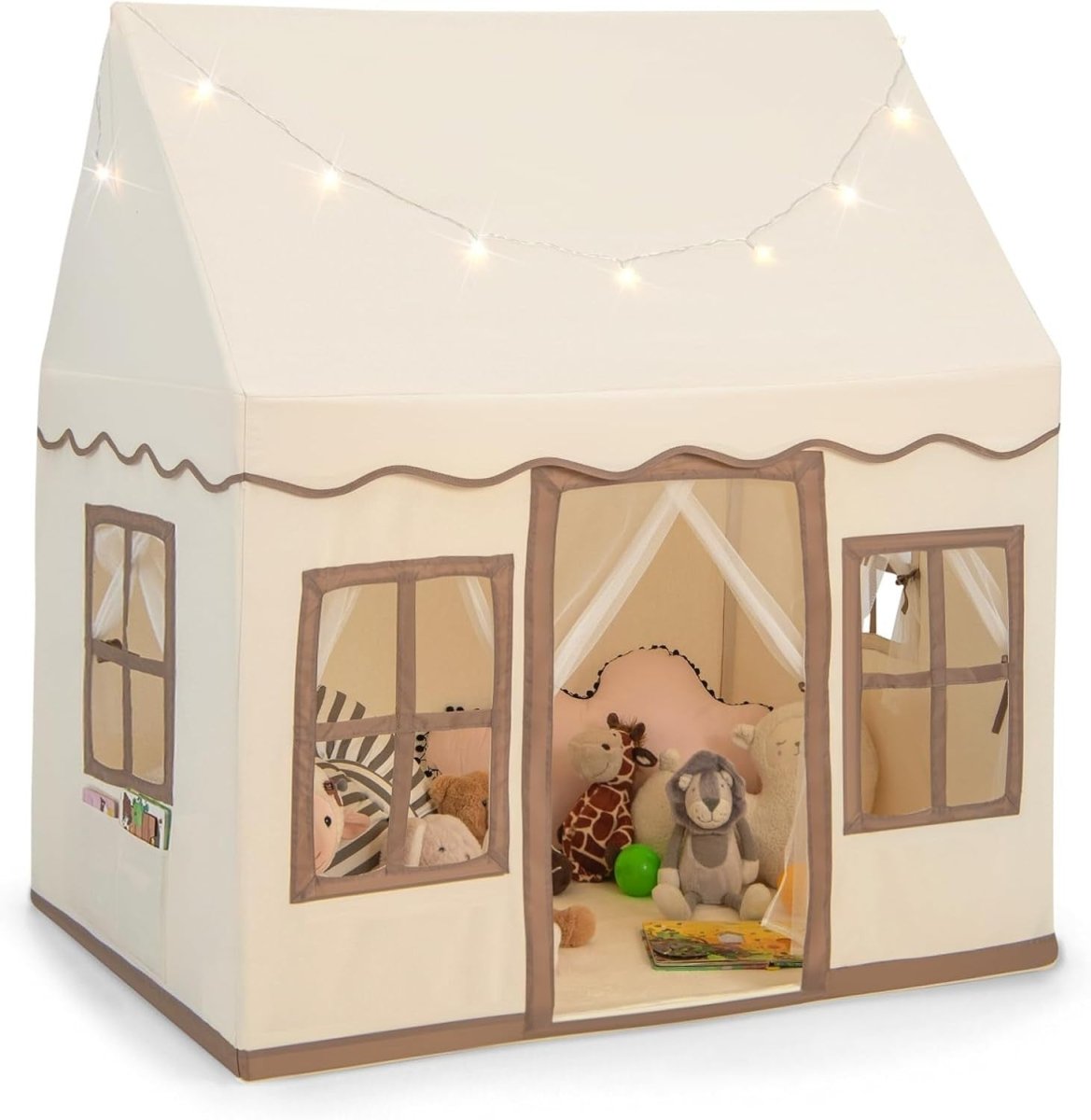Large Kids Play Tent With Lights Washable Mat Indoor Castle Playhouse - Kwikley