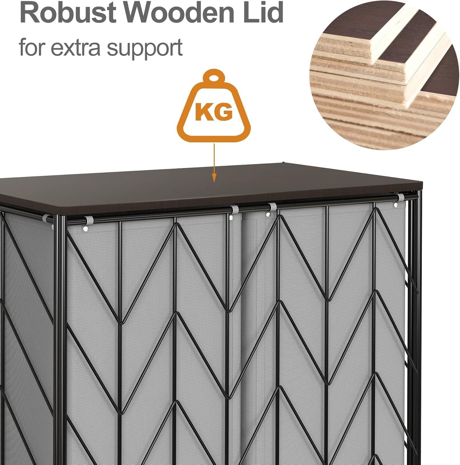 Large Laundry Hamper with Wheels Grey Wood Lid Heavy Duty Basket Removable Bag - Kwikley