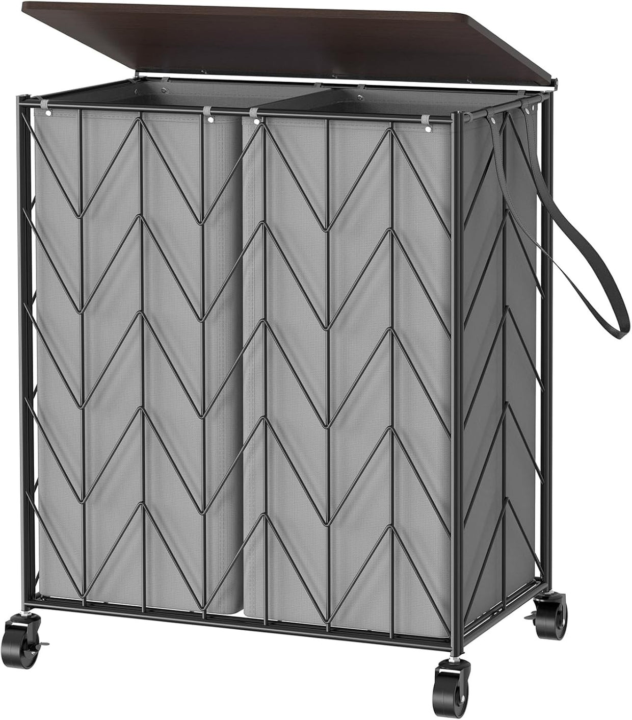 Large Laundry Hamper with Wheels Grey Wood Lid Heavy Duty Basket Removable Bag - Kwikley