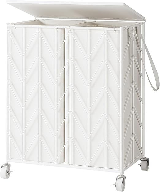 Large Laundry Hamper with Wheels Wood Lid & Removable Bags Heavy Duty Organizer - Kwikley