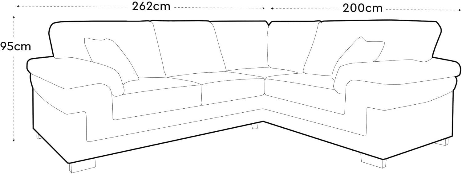 Large Left Hand L Shape Corner Sofa Grey Cord Fabric Deep Cushions Durable - Kwikley