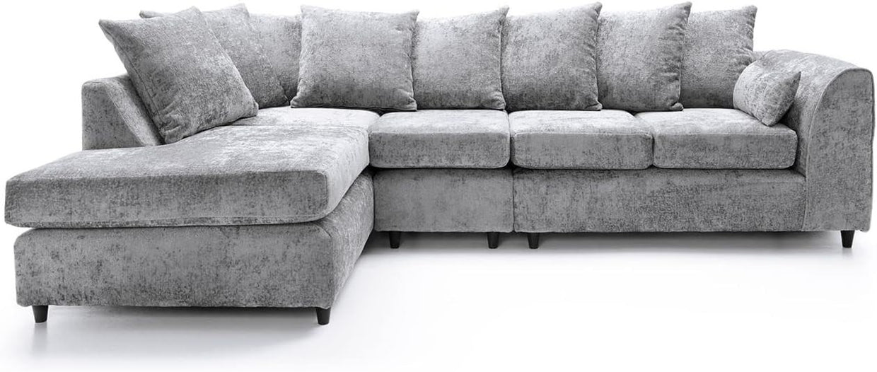 Large Light Grey Chenille Corner Sofa – Modern L Shape 5 Seater Couch w/ Covers - Kwikley