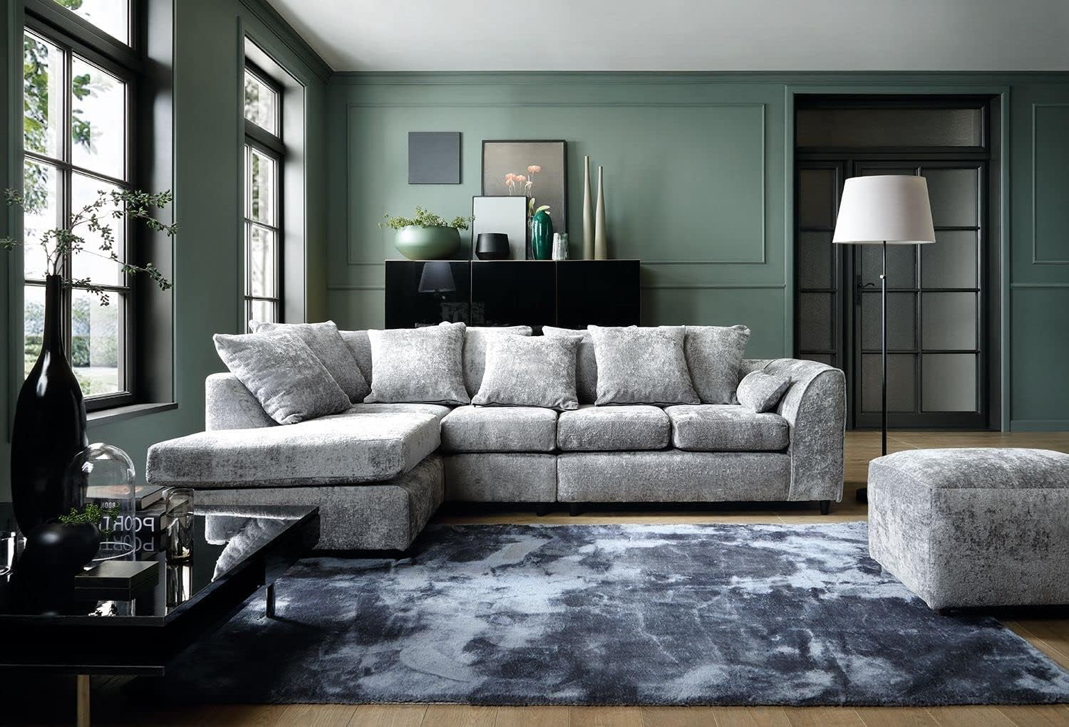Large Light Grey Chenille Corner Sofa – Modern L Shape 5 Seater Couch w/ Covers - Kwikley