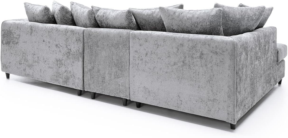 Large Light Grey Chenille Corner Sofa – Modern L Shape 5 Seater Couch w/ Covers - Kwikley