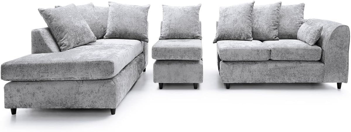 Large Light Grey Chenille Corner Sofa – Modern L Shape 5 Seater Couch w/ Covers - Kwikley