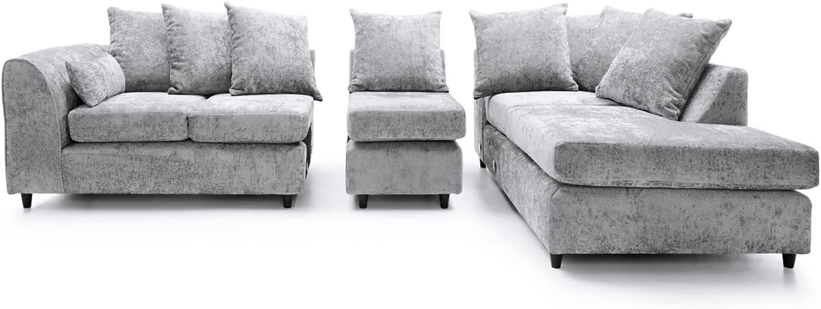 Large Light Grey Chenille Corner Sofa – Right Hand L - Shaped Couch – 5 Seater - Kwikley