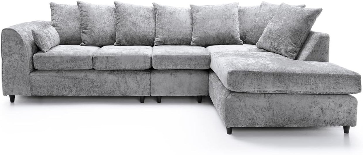 Large Light Grey Chenille Corner Sofa – Right Hand L - Shaped Couch – 5 Seater - Kwikley