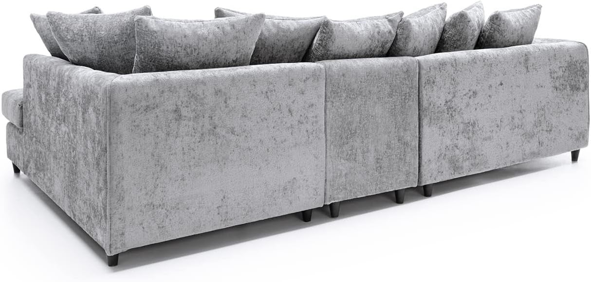 Large Light Grey Chenille Corner Sofa – Right Hand L - Shaped Couch – 5 Seater - Kwikley