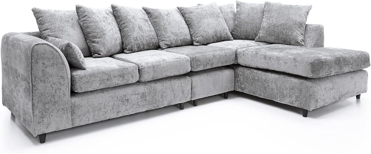 Large Light Grey Chenille Corner Sofa – Right Hand L - Shaped Couch – 5 Seater - Kwikley