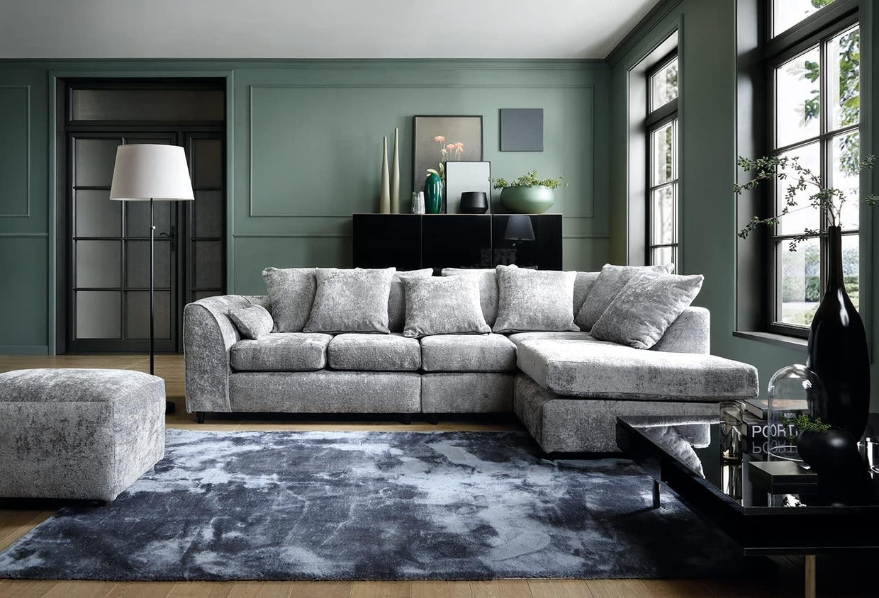 Large Light Grey Chenille Corner Sofa – Right Hand L - Shaped Couch – 5 Seater - Kwikley