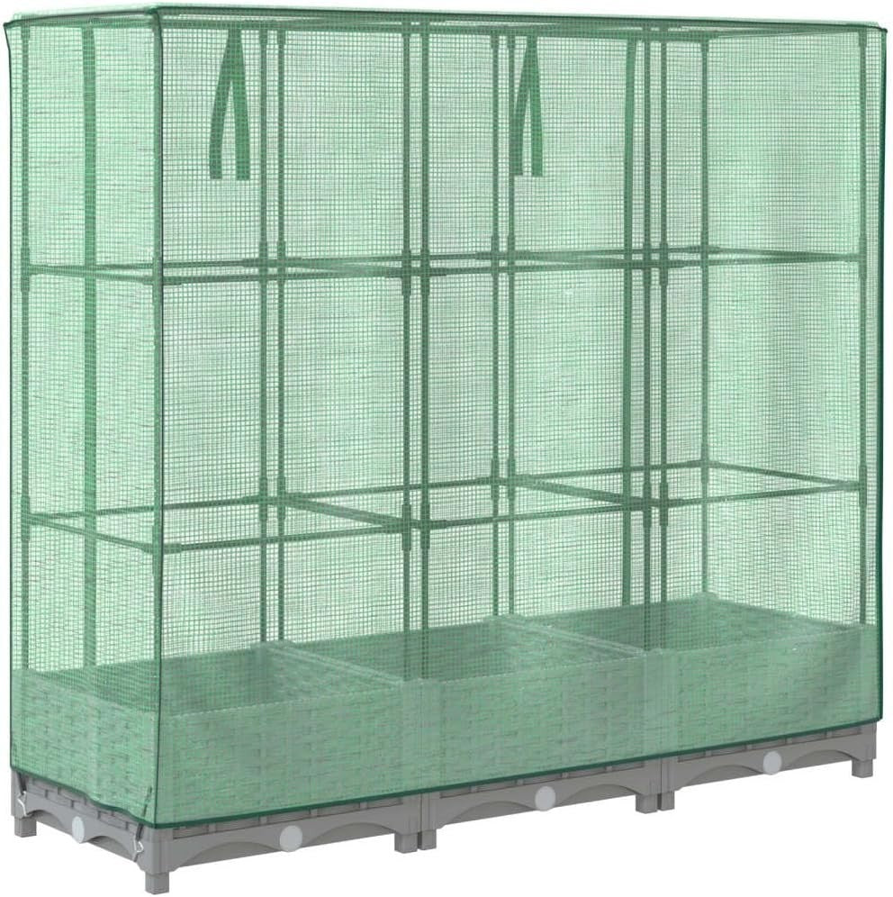 Large Light Grey Rattan Look Raised Garden Bed with Greenhouse Cover - Kwikley