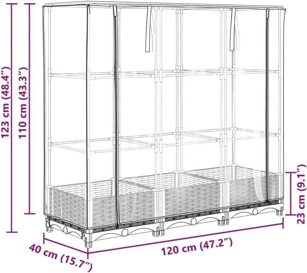 Large Light Grey Rattan Look Raised Garden Bed with Greenhouse Cover - Kwikley
