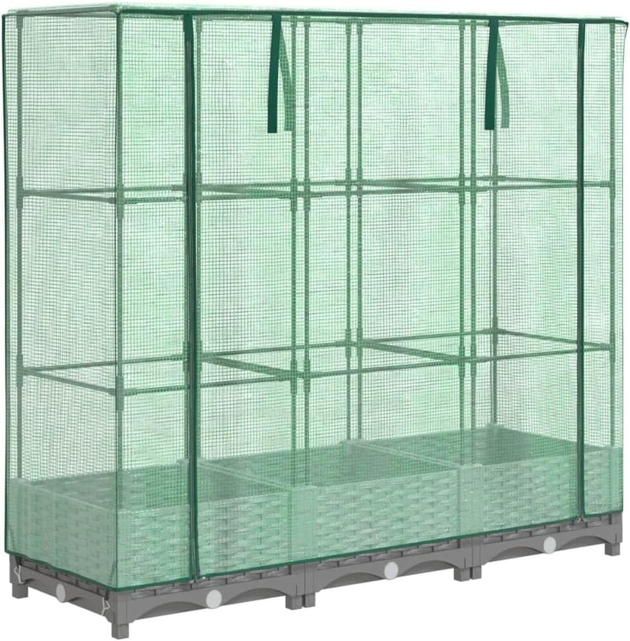 Large Light Grey Rattan Look Raised Garden Bed with Greenhouse Cover - Kwikley