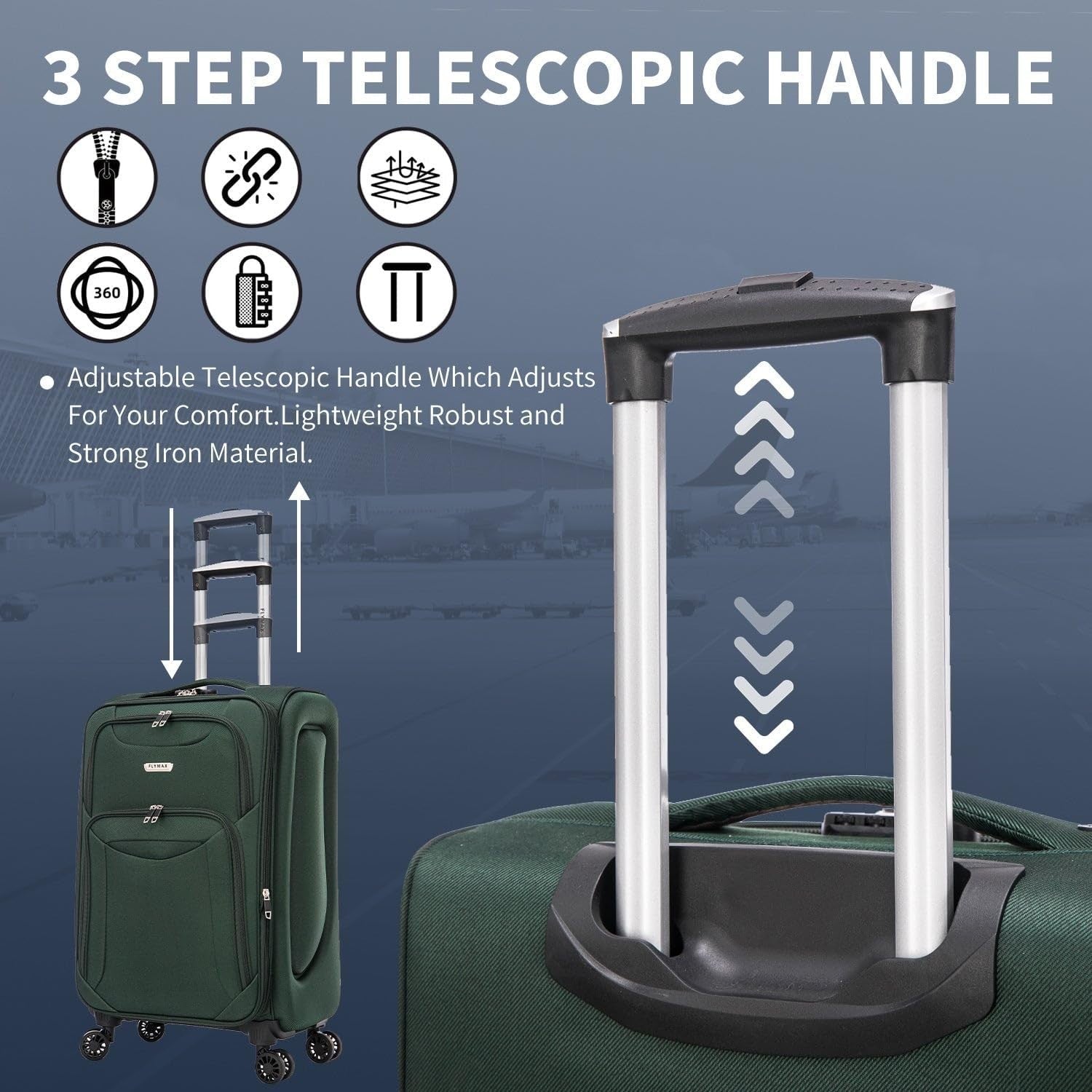 Large Lightweight 4 Wheel Suitcase Expandable Lock Green 29in - Kwikley