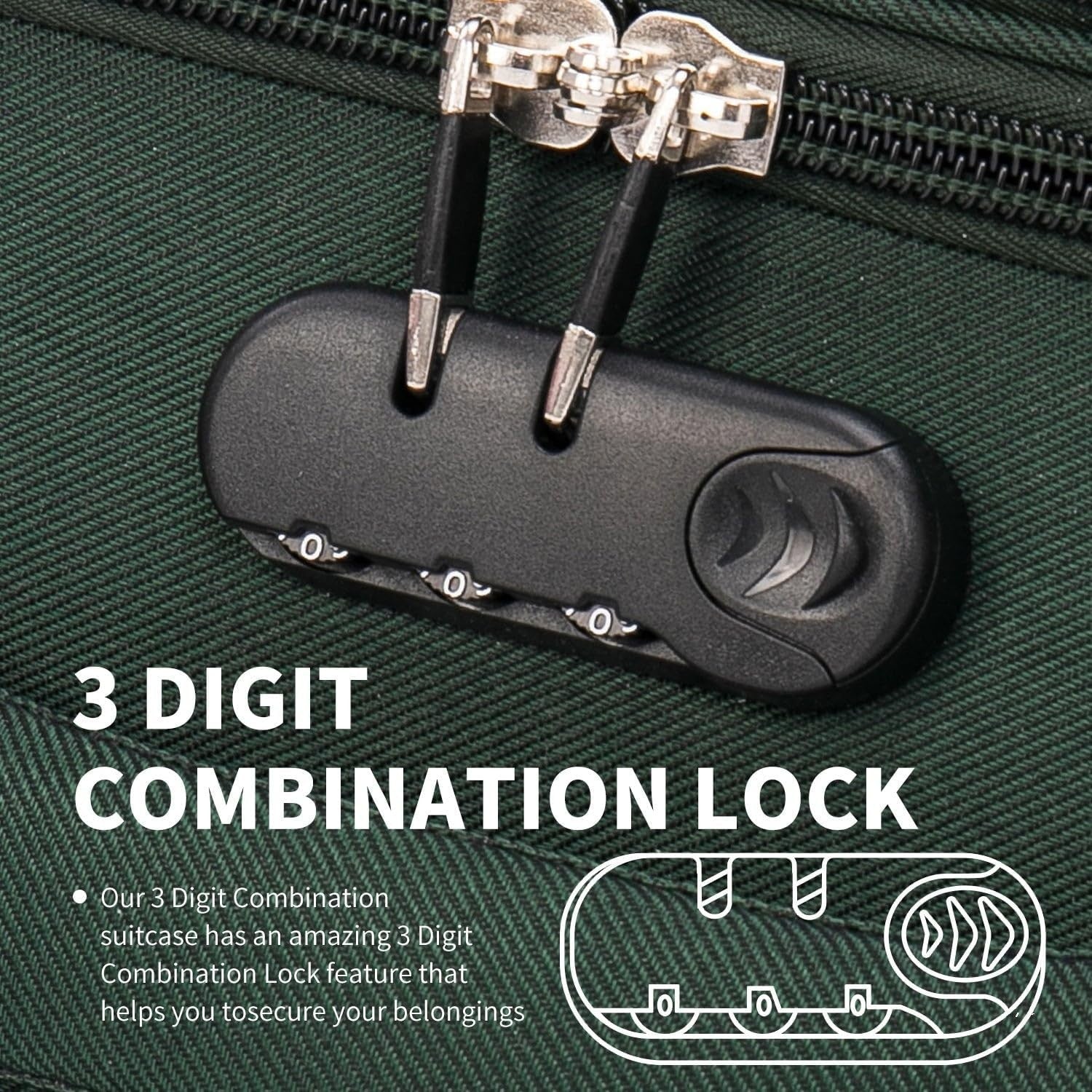 Large Lightweight 4 Wheel Suitcase Expandable Lock Green 29in - Kwikley