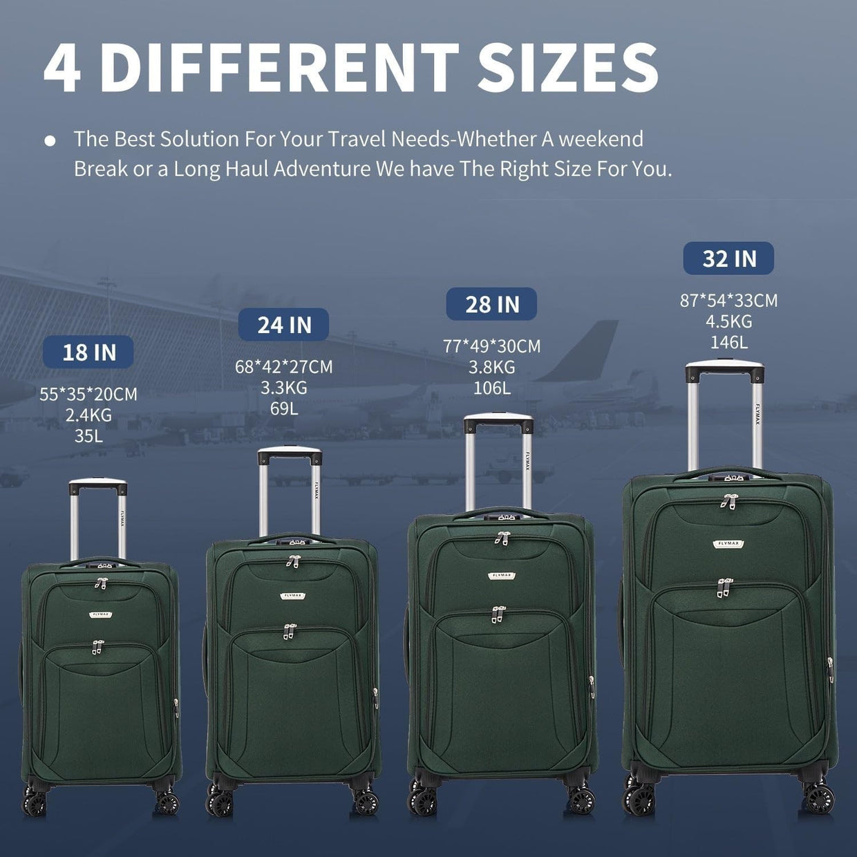 Large Lightweight 4 Wheel Suitcase Expandable Lock Green 29in - Kwikley