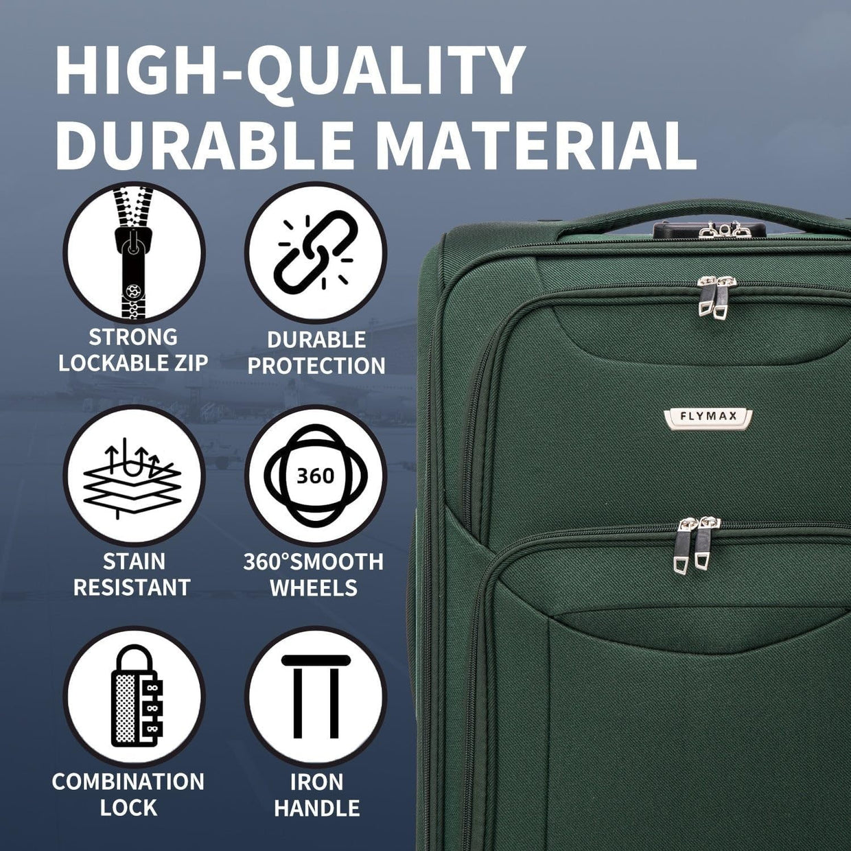 Large Lightweight 4 Wheel Suitcase Expandable Lock Green 29in - Kwikley