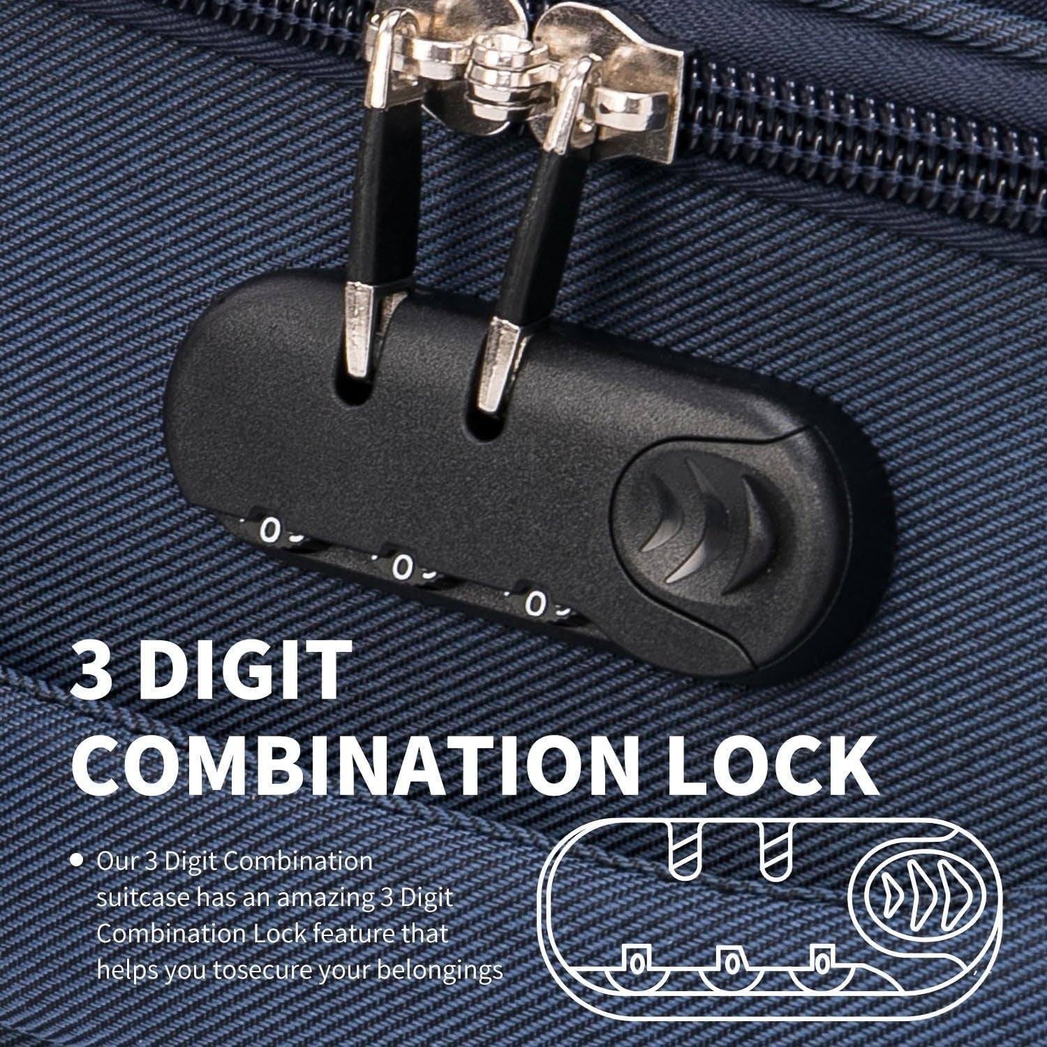 Large Lightweight 4 Wheel Suitcase Expandable Lock Navy 29in - Kwikley