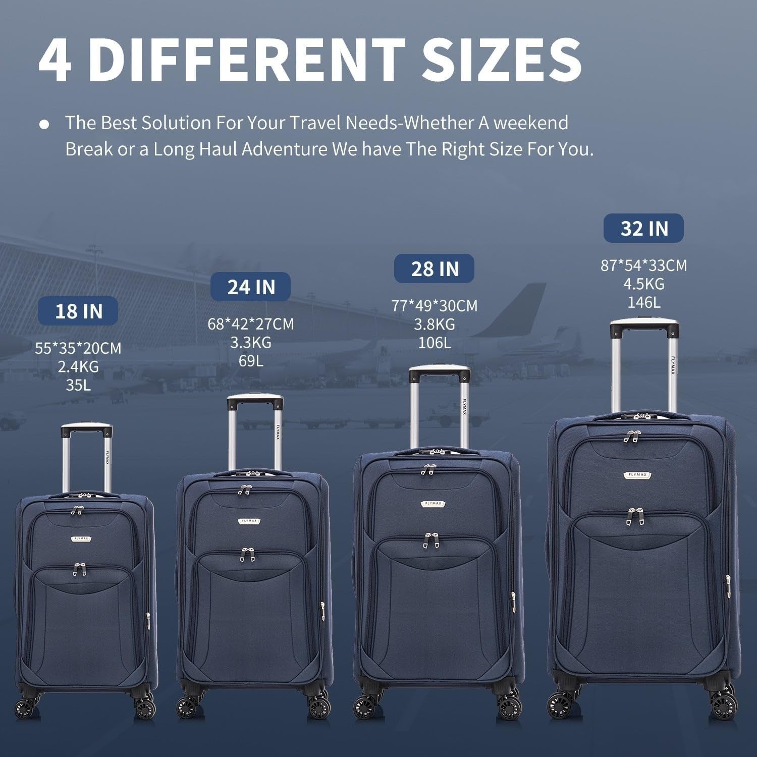 Large Lightweight 4 Wheel Suitcase Expandable Lock Navy 29in - Kwikley