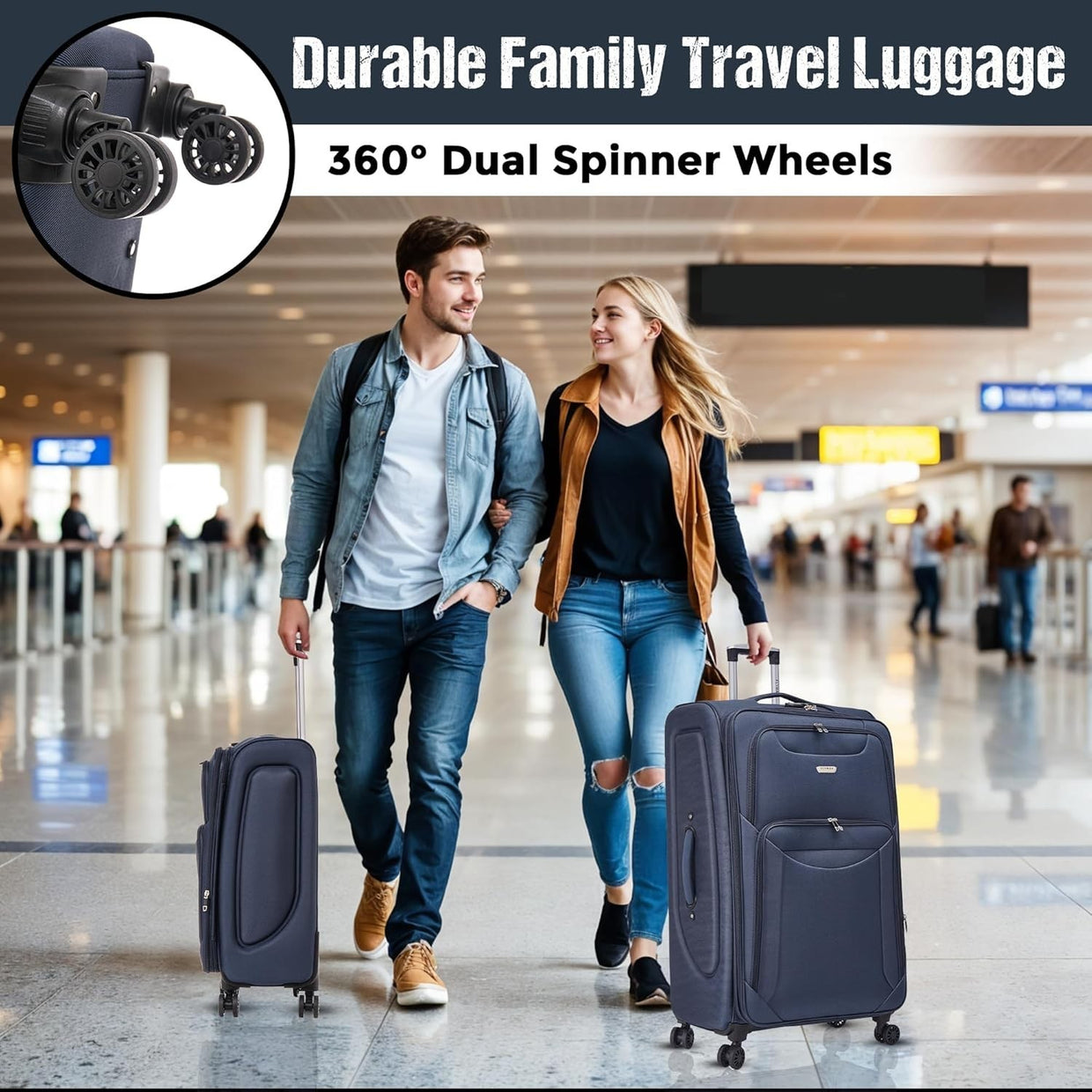Large Lightweight 4 Wheel Suitcase Expandable Lock Navy 29in - Kwikley