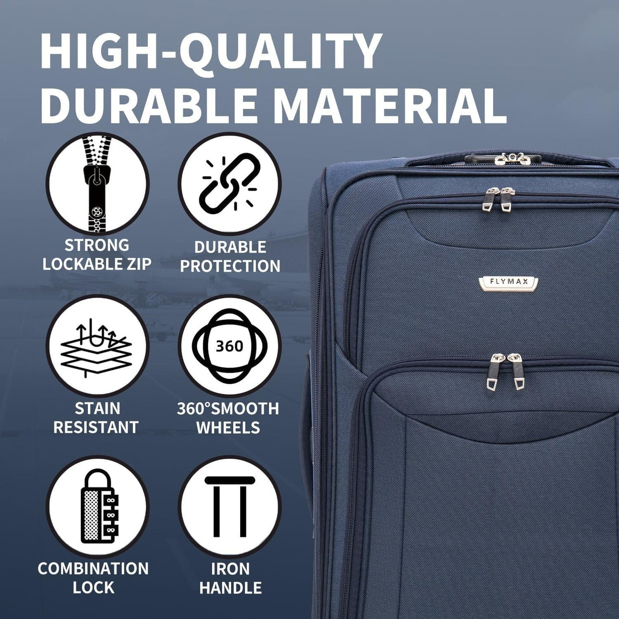 Large Lightweight 4 Wheel Suitcase Expandable Lock Navy 29in - Kwikley