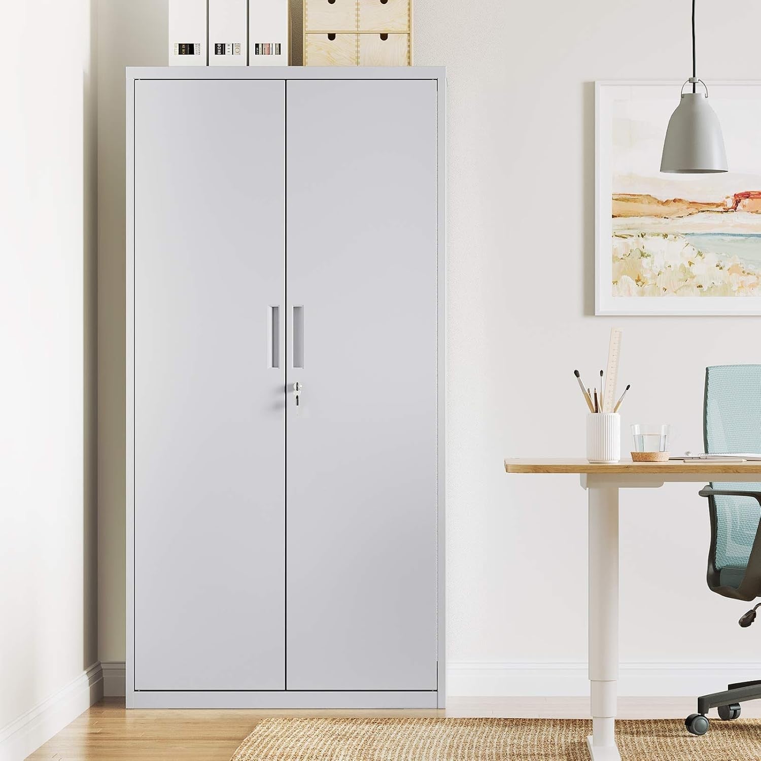 Large Lockable Metal Storage Cabinet 5 Tier Steel Cupboard 180cm Grey - Kwikley