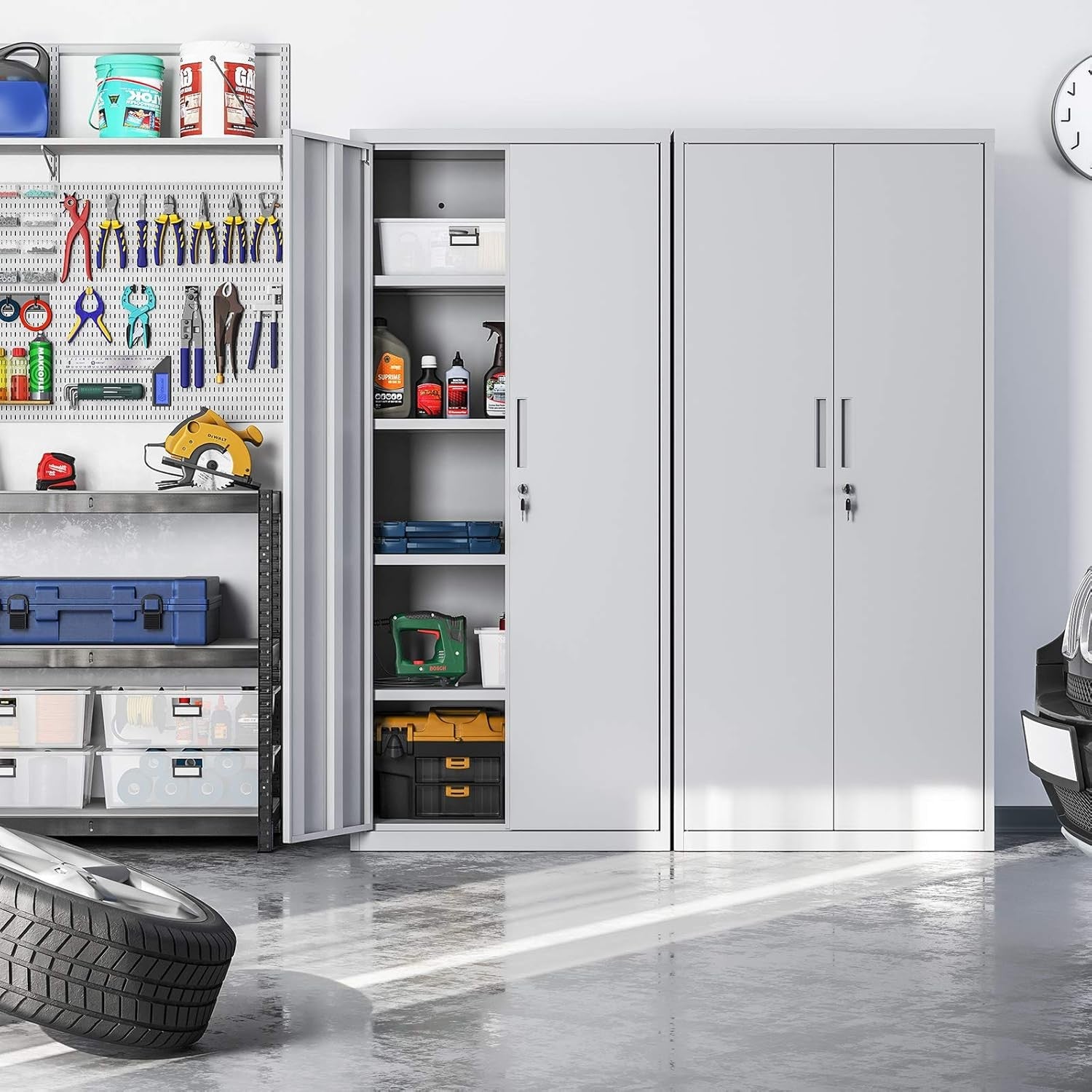 Large Lockable Metal Storage Cabinet 5 Tier Steel Cupboard 180cm Grey - Kwikley