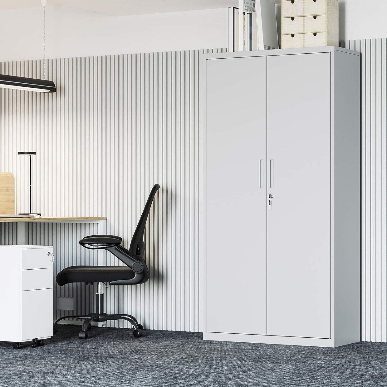 Large Lockable Metal Storage Cabinet 5 Tier Steel Cupboard 180cm Grey - Kwikley