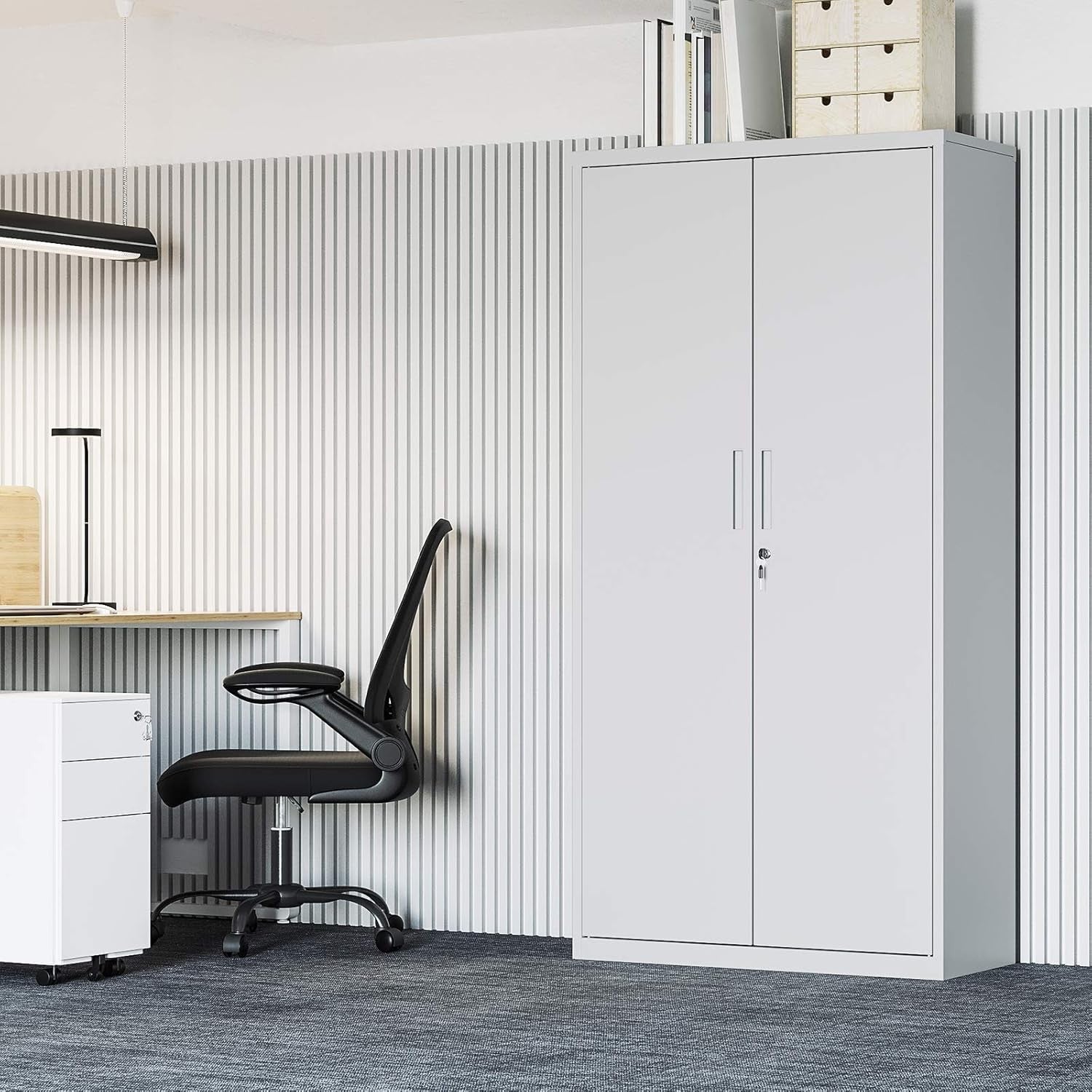 Large Lockable Metal Storage Cabinet 5 Tier Steel Cupboard 180cm Grey - Kwikley