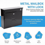 Large Locking Steel Postbox Secure Wall Mounted Mailbox Weather Resistant - Kwikley