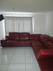 Large Lush Red Leather Corner Sofa (PTP) - Kwikley