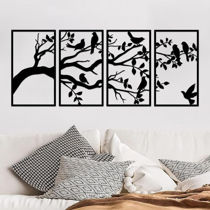 Large Metal Birds Branch Wall Art Tree of Life Black - Kwikley