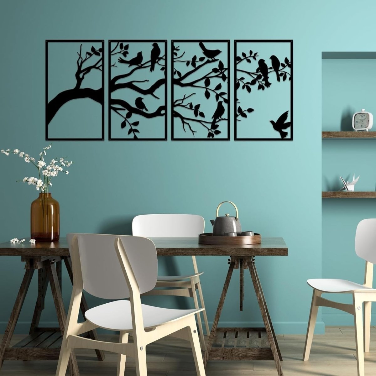Large Metal Birds Branch Wall Art Tree of Life Black - Kwikley