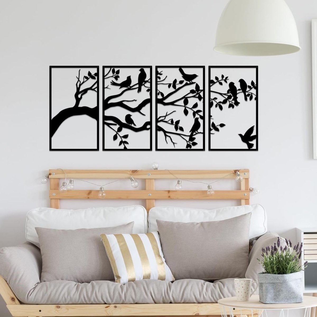 Large Metal Birds Branch Wall Art Tree of Life Black - Kwikley
