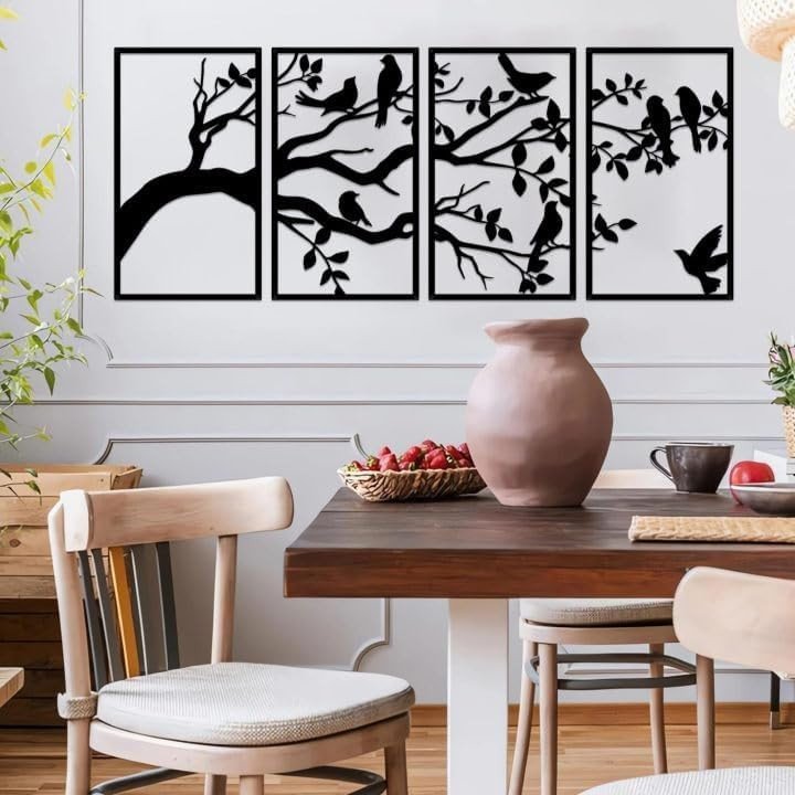 Large Metal Birds Branch Wall Art Tree of Life Black - Kwikley