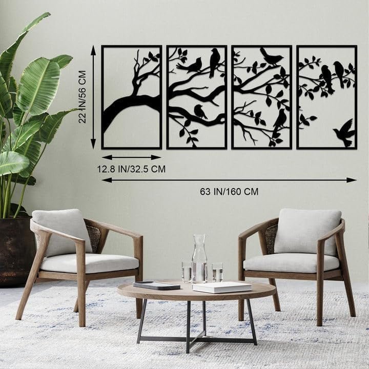 Large Metal Birds Branch Wall Art Tree of Life Black - Kwikley