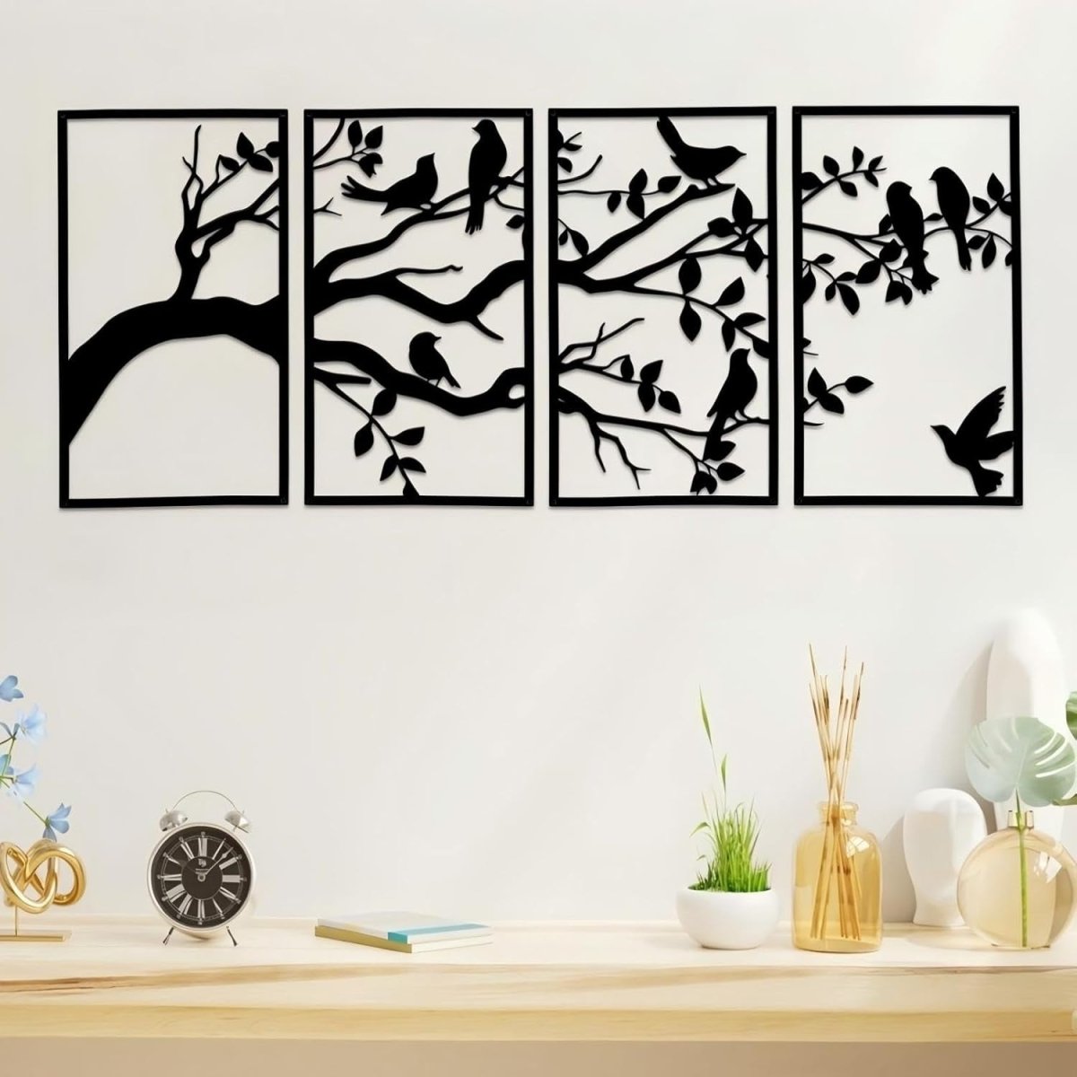 Large Metal Birds Branch Wall Art Tree of Life Black - Kwikley