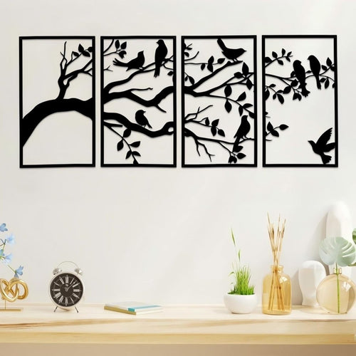 Large Metal Birds Branch Wall Art Tree of Life Black - Kwikley