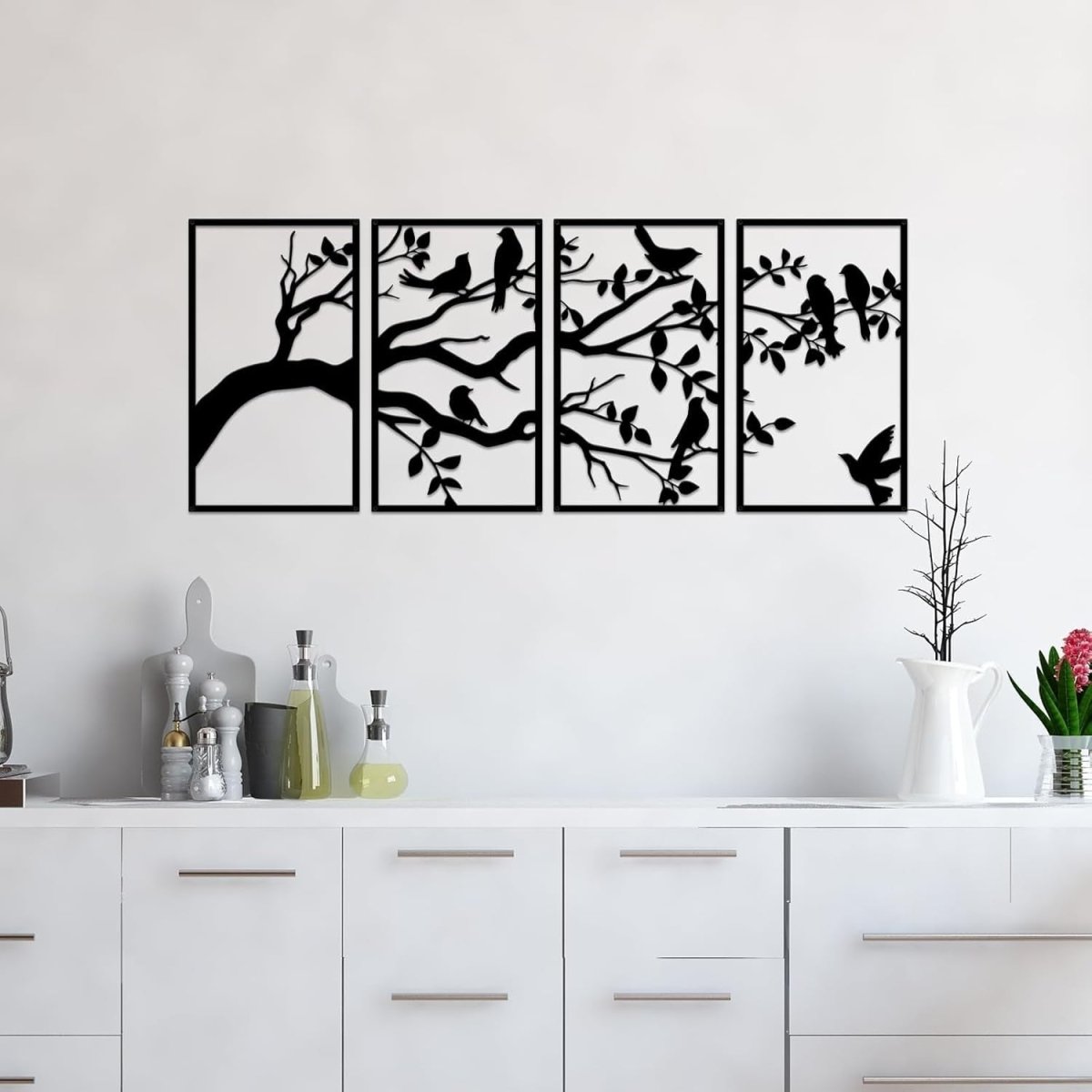 Large Metal Birds Branch Wall Art Tree of Life Black - Kwikley