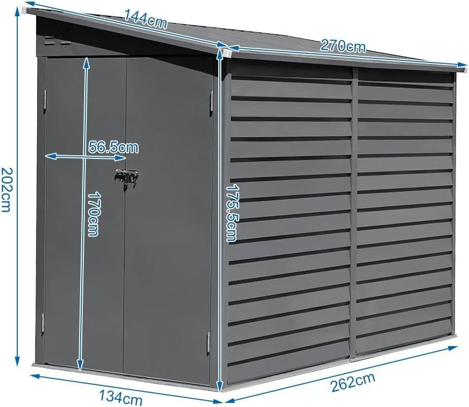 Large Metal Garden Shed Outdoor Storage House with Double Doors & Air Vents 8.86 - Kwikley