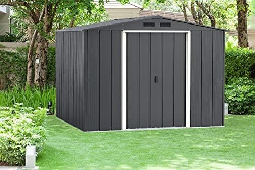 Large Metal Garden Storage Shed 8x8ft Waterproof Outdoor Tool & Bike Shed - Kwikley