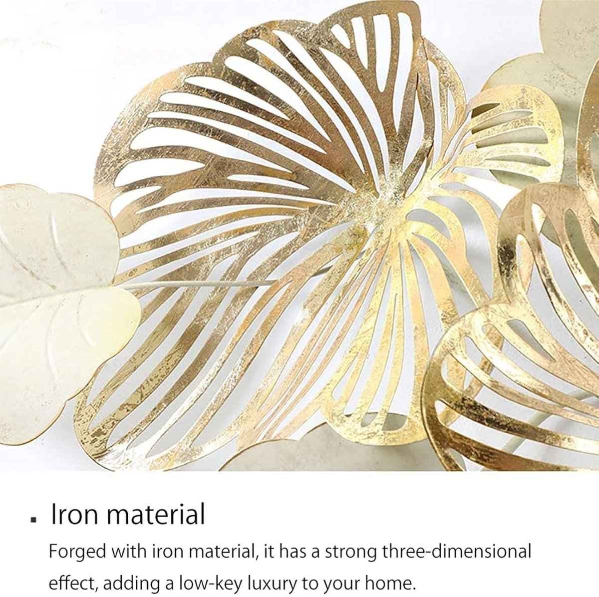 Large Metal Wall Art Gold White Flower 3D Sculpture 136x76cm - Kwikley