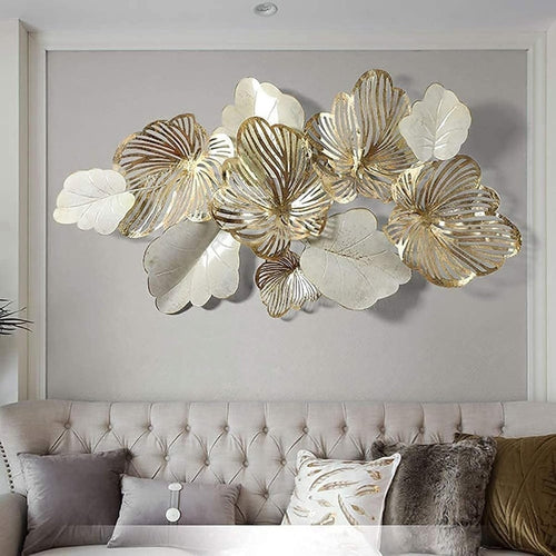 Large Metal Wall Art Gold White Flower 3D Sculpture 136x76cm - Kwikley