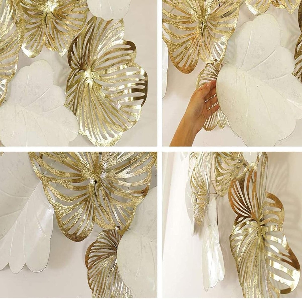 Large Metal Wall Art Gold White Flower 3D Sculpture 136x76cm - Kwikley