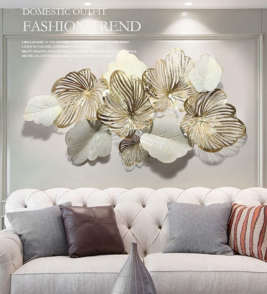 Large Metal Wall Art Gold White Flower 3D Sculpture 136x76cm - Kwikley