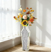 Large Mirrored Floor Vase 68.5cm Crushed Diamond Silver Glass Pampas Decor - Kwikley