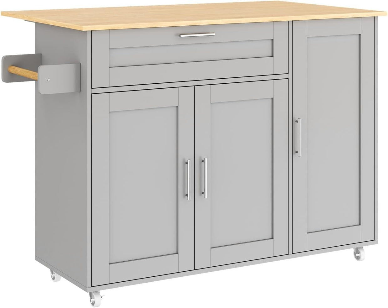 Large Mobile Kitchen Cart with Foldable Oak Countertop & Spacious Storage - Kwikley