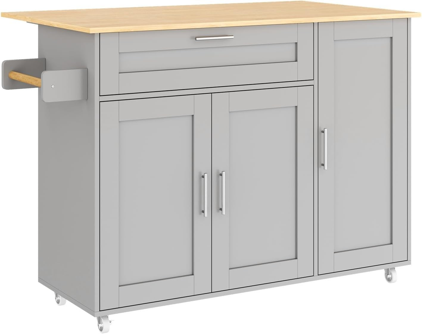 Large Mobile Kitchen Cart with Foldable Oak Countertop & Spacious Storage - Kwikley